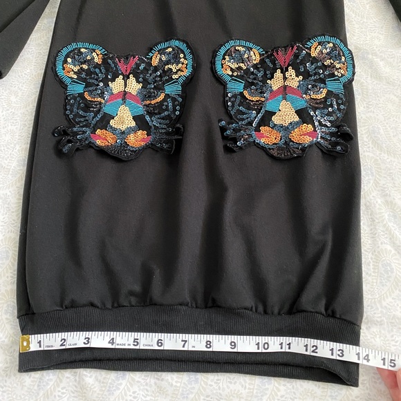 🐯Tiger (juniors) long sleeve sweater dress w/ art deco pockets, black - Picture 7 of 13